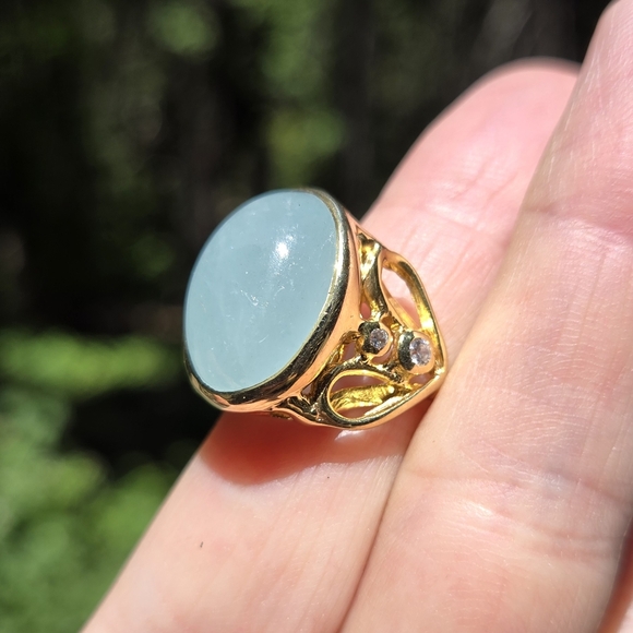 Aquamarine 13k & Topaz sterling & gold heart ring sz8 - Picture 4 of 8